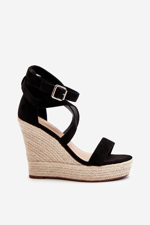 Sandále S Klinovou Pätkou A Pletením Čierne Salthe