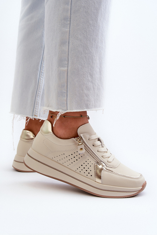 Dámské kožené tenisky na platformě béžové Ligustra