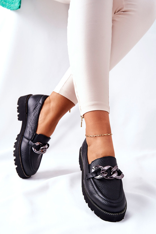 Dámské Boty Loafers Kůže Černé Sthonto
