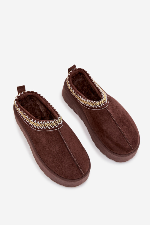 Dětské mládežnické sněhule s výšivkou na platformě čokoládové Jolisse