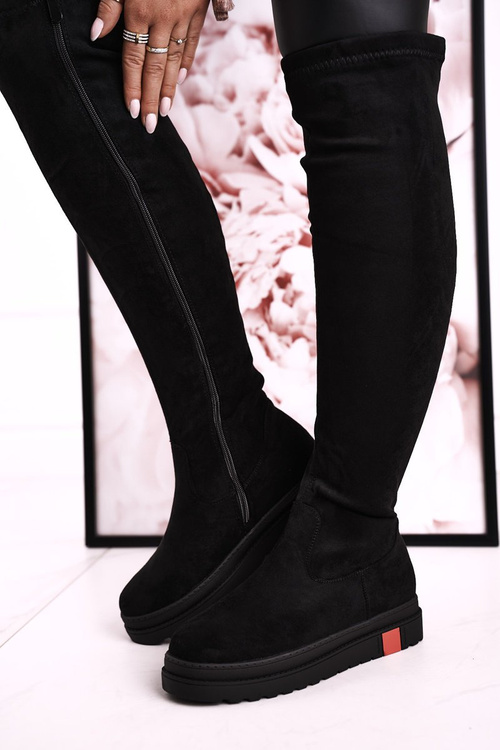 Ženské topánky nad kolenným semišom čierny gracen