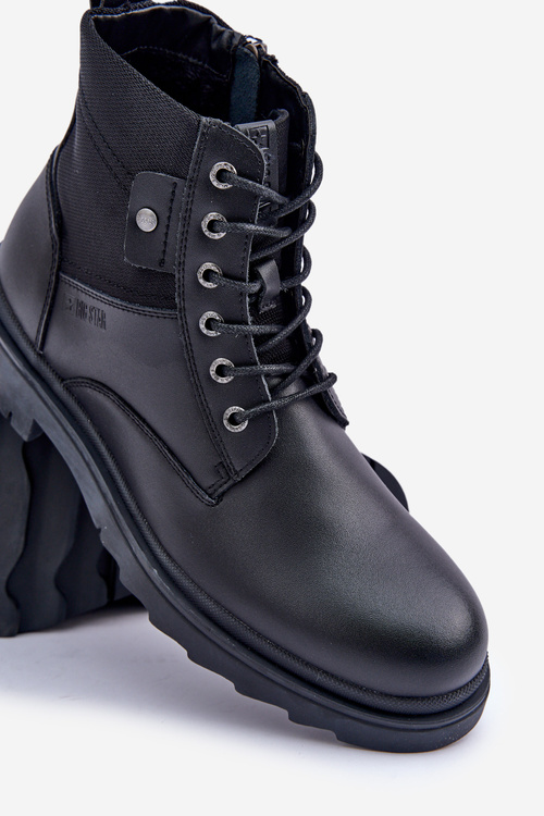 Kožené Zateplené Kotníkové Boty Pánské Big Star OO174166 Černé
