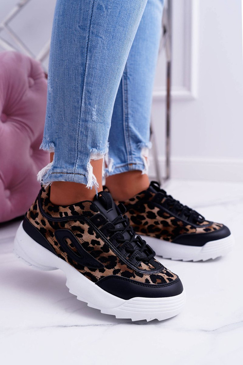 Dámske športové čierne topánky leopard faqundo