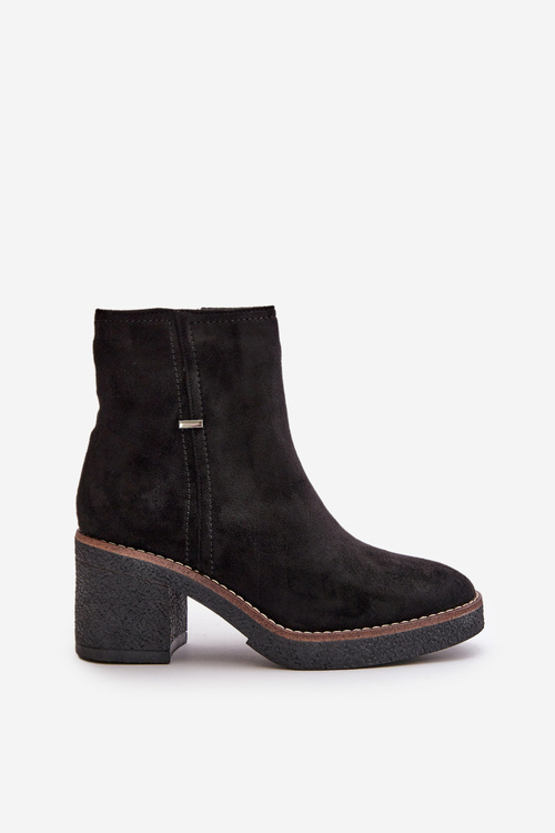 Dámske Čižmy Na Opätku Zateplené Eko Semišové Čierne Arkesia