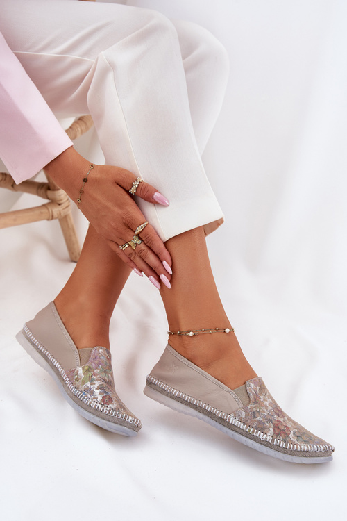 Vzorované Kožené Baleríny Maciejka T3512-73 Béžové