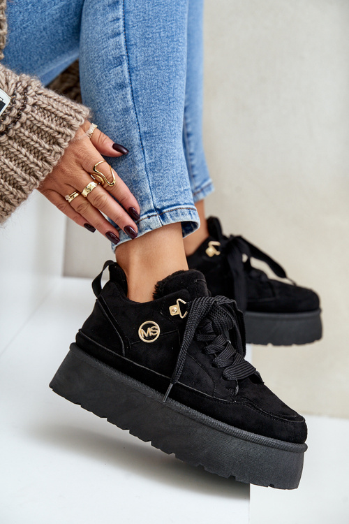 Zateplené dámske sneakersy na platforme čierne Velarisea