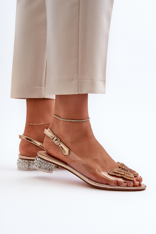 Průhledné sandály na nízkém podpatku s motýlem zlaté D&A MR38-388