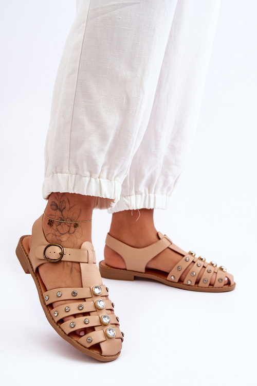 Dámske ploché sandále s zirkónmi béžovou ascot