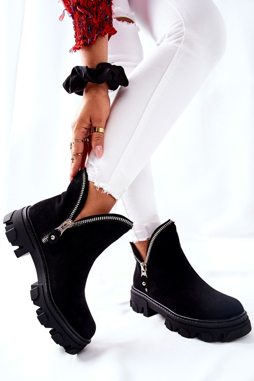 Dámské Semišové Boty Se Zipy Černé Rhythm