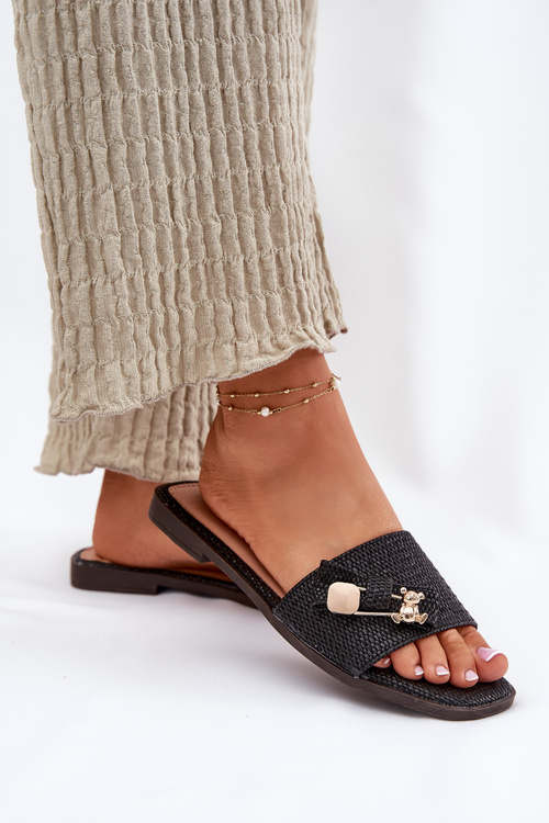 Dámske Sandále Na Plochosom Opätku S Mašľou Čierne Sallariela