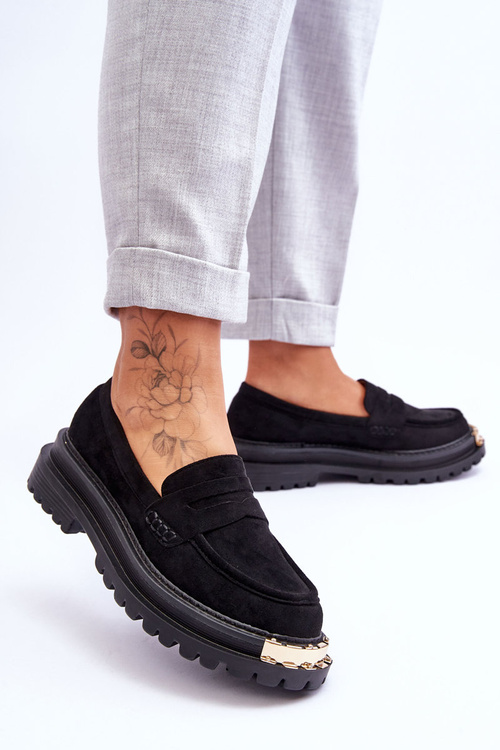 Klasické semišové mokasíny s dekoráciou čierny monaro