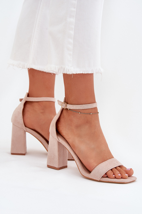 Dámske sandále na podpätku z eko semišu béžové Elirae
