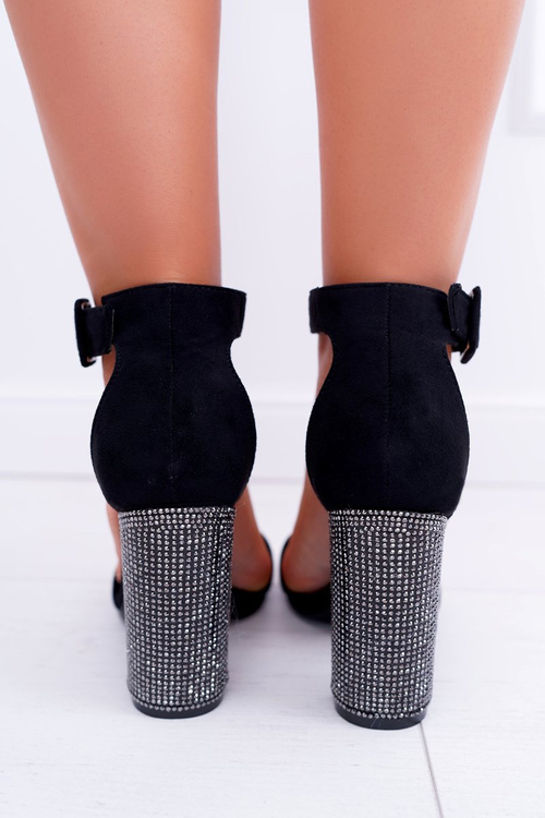 Sandále na stĺpiku s zirkónmi lu boo čierny