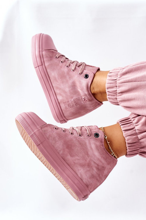 Kožené klinové tenisky veľká hviezda II274092 ružová