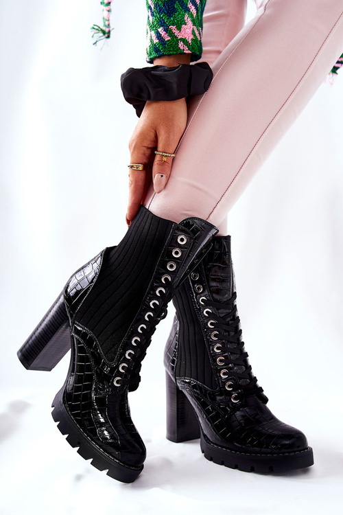 Dámske topánky na post vysoké krokodílové vzoru čierny erdogan