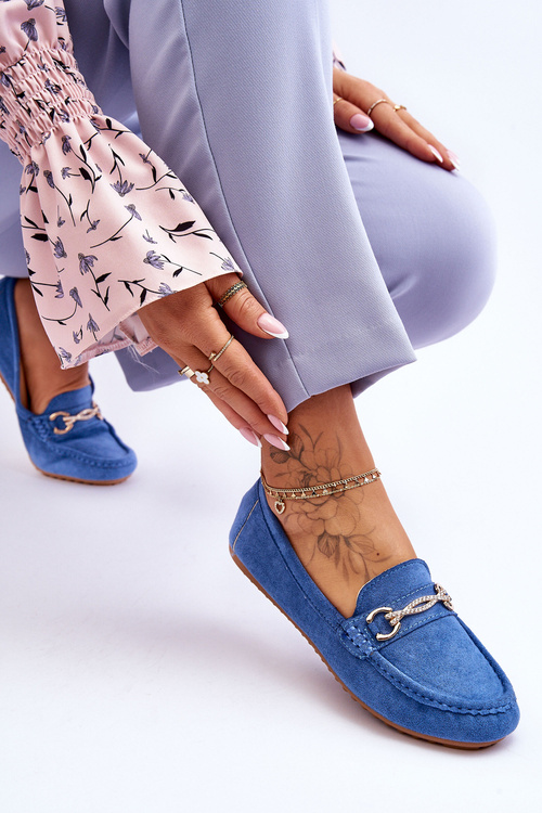 Klasické semišové mokasíny s ozdobou modrej Amery