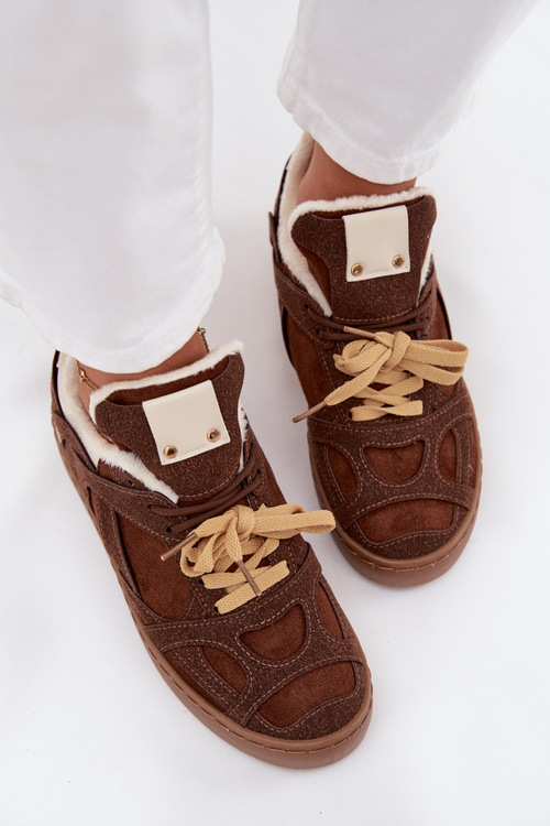 Dámske tenisky na platforme s teplým kožušinom hnedé Solvia