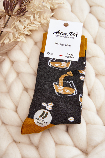 Pánské ponožky Nepárové Drink Šedo-Žluté