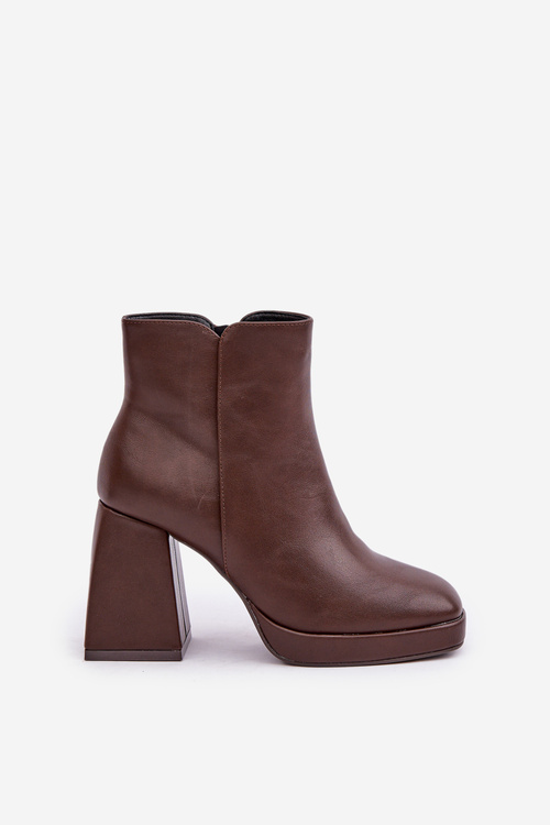 Boty Na Vysokém Podpatku S Eko Kůží Tmavě Hnědé Selarae