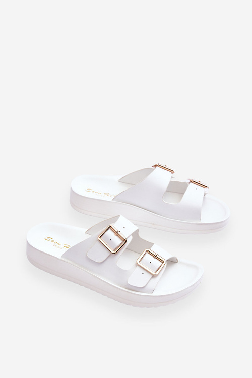 Dámské pantofle na platformě s pruhy Bílé Clever