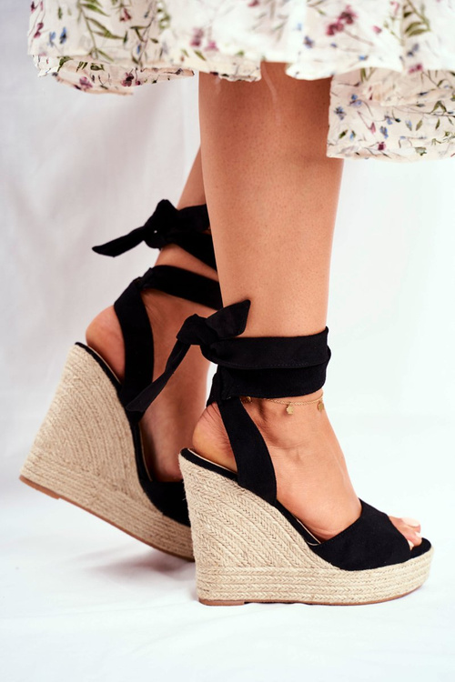 Dámské Sandály Na Klínu Šněrované Černé Belleza