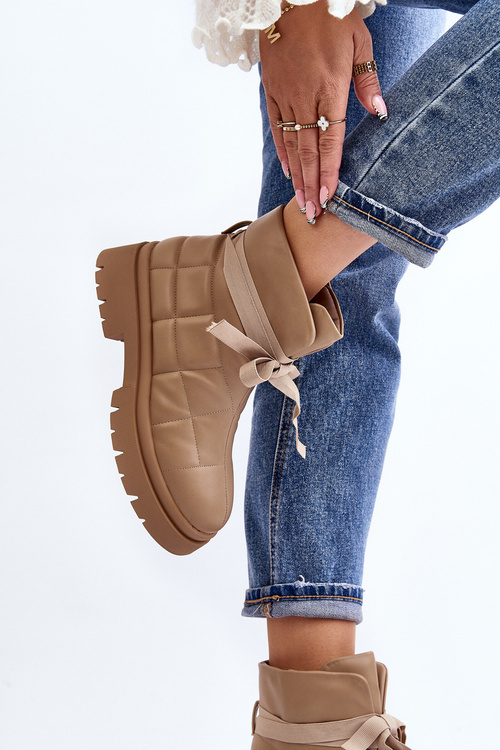 Dámske členkové topánky s prešívaním a šnurovaním khaki Bizzanti