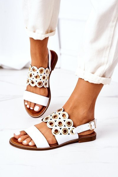 Kožené Prolamovane Sandály Lewski Shoes 3042 Bílé