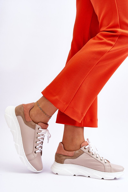 Pohodlné kožené športové topánky na platforme Alisane béžovej platformy