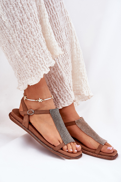 Plné Elegantní Dámské Sandály S Krystaly Artiker 56C1365 Hnědé