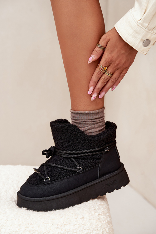 Dámské Sněhule Na Platformě S Kožíškem Typu Beránek Big Star SS274109 Černé