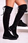 Kozáky cez koleno s perlami, semišová čierna Isabel