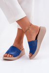 Dámske semišové sandále na klíne Panto Fino Modré RR267041