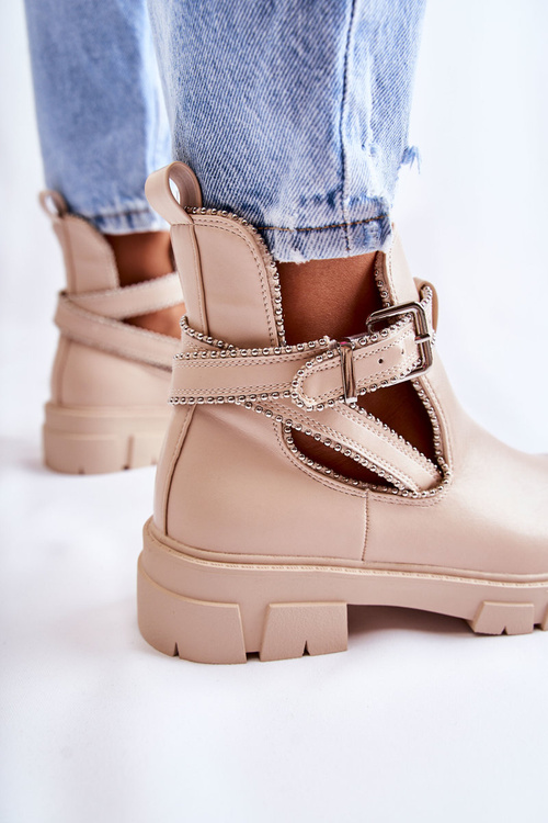 Dámske kožené topánky s gombíkami Bege Clares