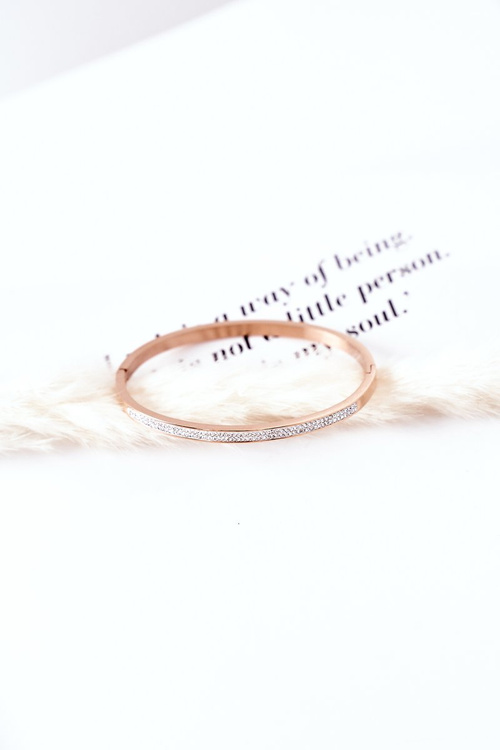 Oceľový náramok s ružovým zlatom zirkónov