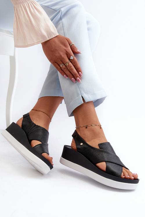 Zazoo 40256 Kožené sandály na klíně černé