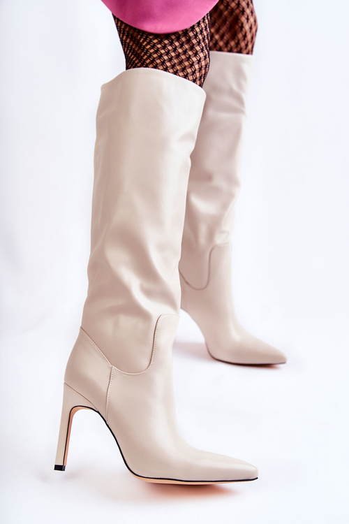 Kožené Holínky Na Jehlové Podpatky Béžový Rissa