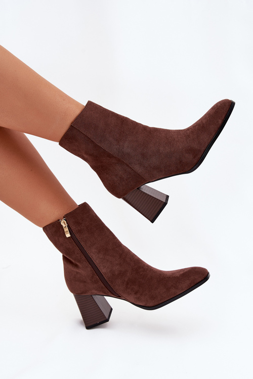 Dámské Boty Z Eko Semiše Na Podpatku Se Zipem Hnědé Zelita