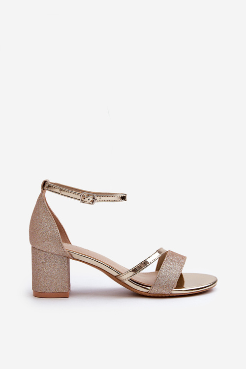 Dámské brokatové sandály na nízkém podpatku zlaté Ploemis