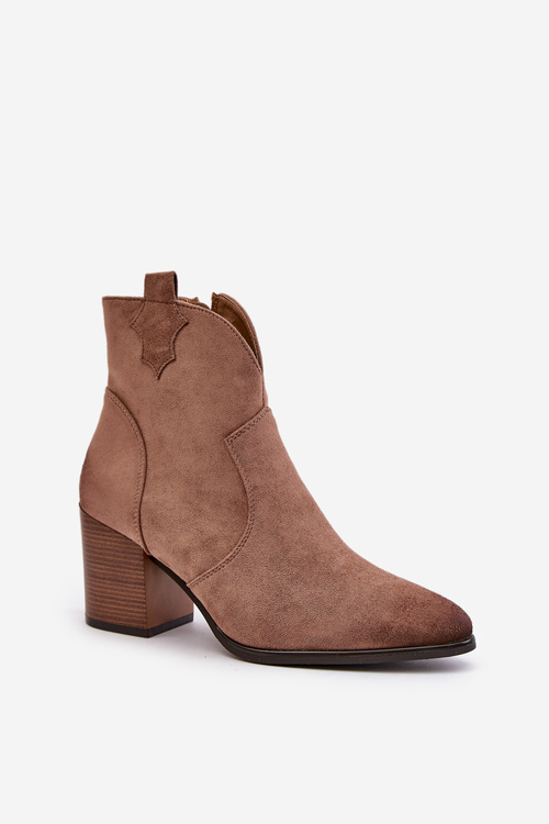 Kovbojské Čižmy Na Opätku Zateplené Z Eko Semišu Tmavo Béžové Vinceza 58345