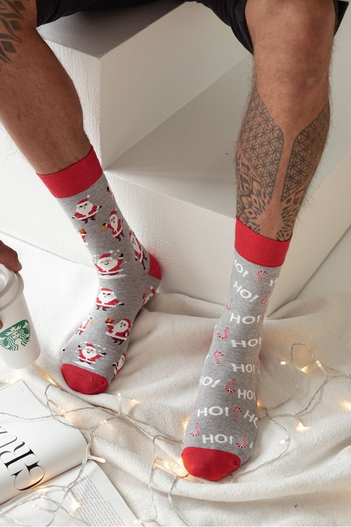 Pánské Vánoční Ponožky Santa Claus Šedé