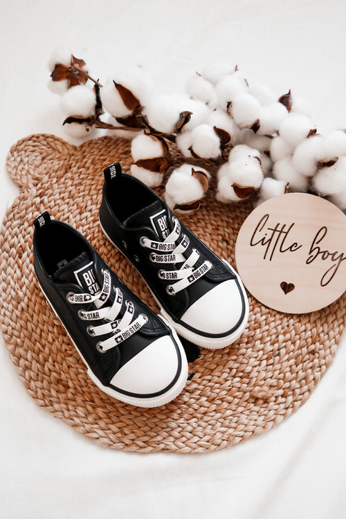 Veľká hviezda KK374043 Čierne a biele kožené tenisky