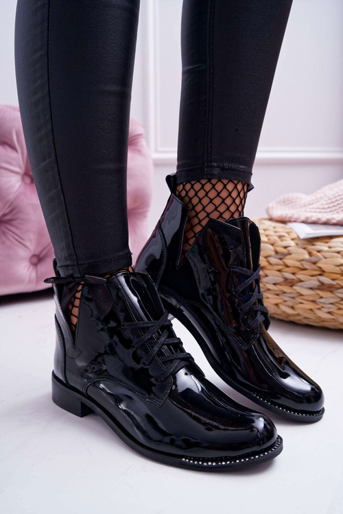 Dámské Kotníkové Boty Lakované Černé Nicole 2420