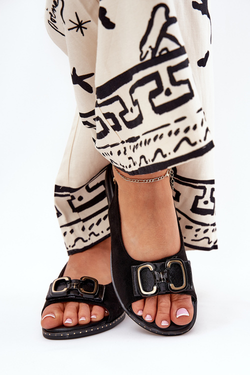 Ploché Sandále S Dekoráciou Eko Semiš Čierne Lilria