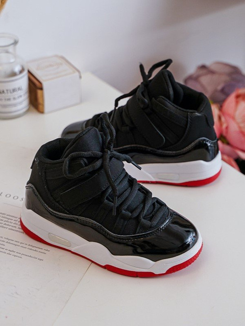 Dětské sportovní boty šněrovací černá-červená Darina