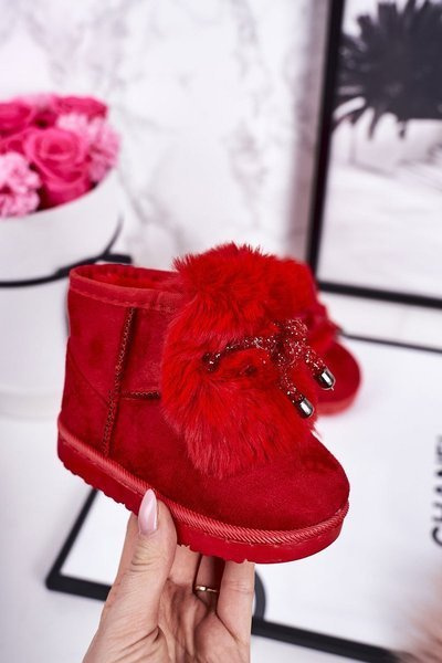 Dívčí Sněhové Teple Boty S Kožešinou Semišové červené Amelia