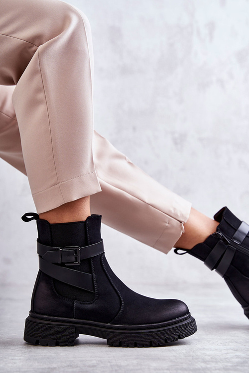 Dámské zateplené boty Jodhpur boty s páskem černé Jose