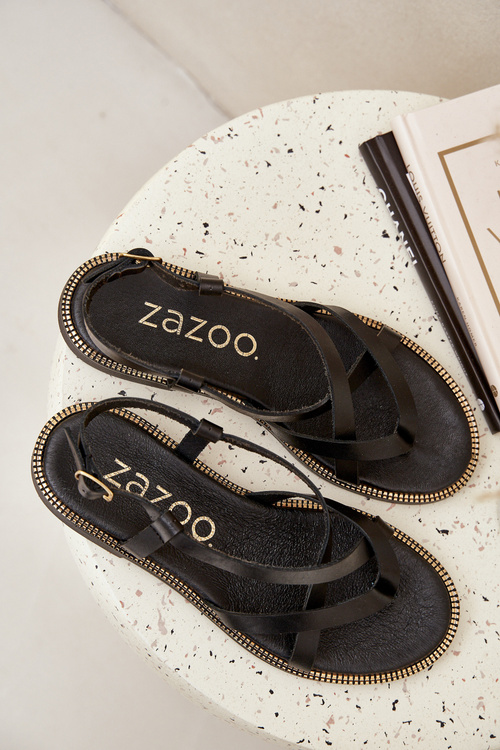 Kožené Ploché Sandále S Preplietanými Pásikmi Zazoo 40429 Čierne