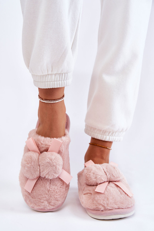 Dámské kožešinové pantofle s bambulí Růžové Castello