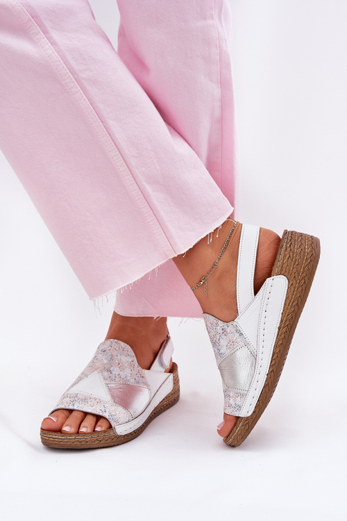 Dámské Kožené Sandály Na Klínu S Pletením Maciejka L7067-11 Bílé