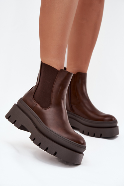 Zateplené dámske čižmy na platforme čokoládové Ismira